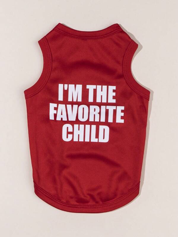 1pc Red English Text Printed Lightweight Breathable Anti-Flea & Hair Loss Vest Suitable For Indoor/Outdoor Cats & Dogs