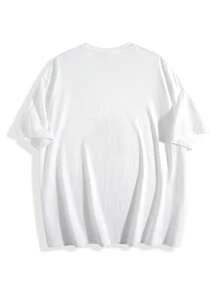 1 pieza Camiseta de algodón con gráfico de Pantera Rosa en spray de pintura, Top de cuello redondo con diseño de arte callejero de dibujos animados en blanco para mujer, Camiseta básica casual de 180g para primavera, verano y otoño, Camiseta gráfica retro de Y2K para usar todos los días con jeans o falda, Camiseta de algodón de 180g - Blanco - Ver 4