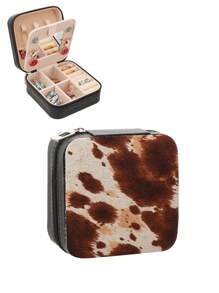1pc Animal Print (Leopard & Cow) Faux Leather Jewelry Box, Detachable And Stylish, Suitable For Valentine's Day, Mother's Day, Birthday, Graduation Gifts