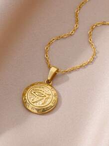 1 pièce Collier Œil d'Horus, Collier Pendentif Rond Wedjat Œil Ancien d'Égypte, Chaîne en Acier Inoxydable, Accessoire de Mode Talisman