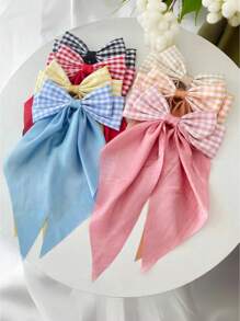 1pc Girls Large Plaid Bow Ribbon Hair Clip Haircomb Hairband Elegant Hair Accessory