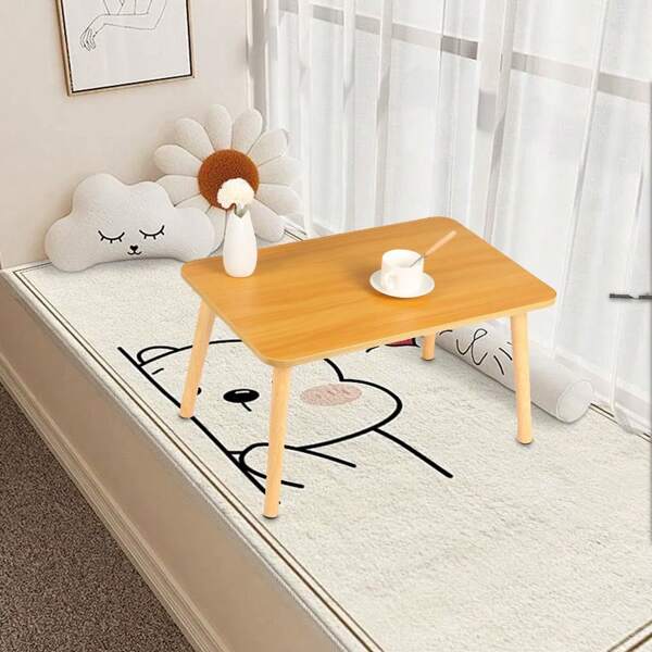 Kindertisch 60x40x32cm, Kaffeetisch aus Holz, Kleiner Teetisch Tatami, Multifunktionaler niedriger Tisch im japanischen Stil, Beistelltisch Balkonfenster für Wohnzimmer Schlafzimmer, Schwarz / Weiß / Helle Eiche