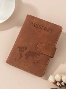 1pc Passport Cover With World Map & Letter Print And Fixed Design Passport Holder PU Leather Travel Passport Cover For Business Trip & Outdoor Travel Stuff Travel Items Travel Wallet Passport Holder Passport Wallet Beach Vacation Bag Summer Travel Essentials Travel Accessories For Back To School And Vacation For Gift Giving Family Friends Lovers Holiday