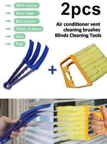 2pcs/Set, Pieces Car Air Conditioner Cleaning Brush - Ultra-Fine Fiber, Reusable Window Cleaner - Easy To Use And Washable - Suitable For Blinds, Shutters, Curtains, Etc.-Detachable And Washable Dusting Brushes Household Crevice Wizard Air Conditioner Vent Cleaning Brushes Blinds Cleaning Tools