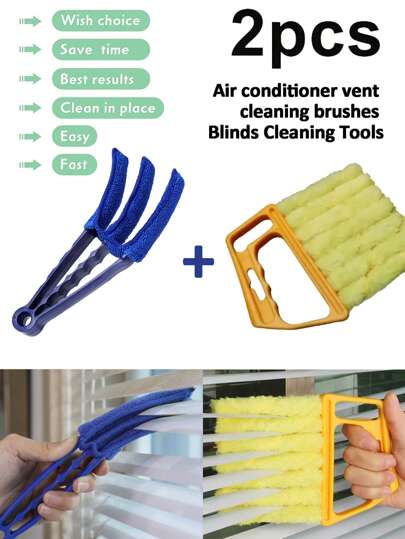2pcs/Set, Pieces Car Air Conditioner Cleaning Brush - Ultra-Fine Fiber, Reusable Window Cleaner - Easy To Use And Washable - Suitable For Blinds, Shutters, Curtains, Etc.-Detachable And Washable Dusting Brushes Household Crevice Wizard Air Conditioner Vent Cleaning Brushes Blinds Cleaning Tools