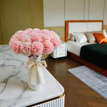 VIKINGS PANDA 24 Pcs Mini Artificial Chrysanthemum Ball Flowers Bulk 12", Fake Mums, Faux Silk Flowers With Stems For Home Door Indoor Arrangements Wedding Bouquets Centerpieces - hồng đậm - Xem 7