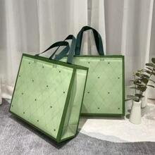 12pcs/Green Heart Covered Non-Woven Handbag, Simple And Atmospheric Shopping Bag, Gift Bag Summer Cooling,Beach,Travel