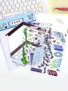 3pcs/Pack Market Food Theme Scene Stickers, 3D Three-Dimensional Two-Layer Scene Stickers, Restaurants, Inns, Academies, Bun Shops And Animal Elements DIY Creative Waterproof PET Scene Stickers , Back To School Gifts - Multicolor - View 12