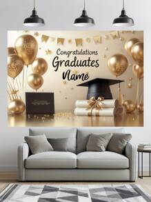 1 Stück bedruckbares Namens-Abschlussballon Hintergrundtuch 2025 - Schwarz und Gold Abschlusskappe, Polyester Gratulations Banner, Abschluss- und Feier Dekorationen, Raumdekorationen - Polyester, geeignet für Partys mit Fotoständen, Wanddekorationen, Zaunwände, Wohnzimmer, Schlafzimmer, Garagentore, Heimdekoration Geschenke, ohne Strom wiederverwend-bar, drei Größen wählbar