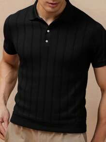 Men's Short Sleeve Ribbed Polo Sweater, Suitable For Daily Wear, Outdoor And Commuting, Old Money Style