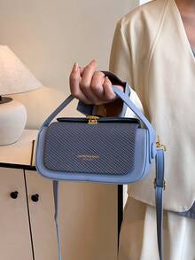 Blue Women's Fashion Oblique Shoulder Square Box Bag, Elegant Minimal Design, Large Capacity - Baby Blue - View 2