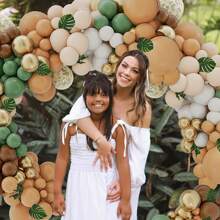 142pcs Forest Animals Jungle Woodland Balloon Garland Arch Kit, Pampas Grass Green & Brown Beige Balloons With Palm Leaves, Suitable For Boho Tropical Birthday Party, Baby Shower Decor