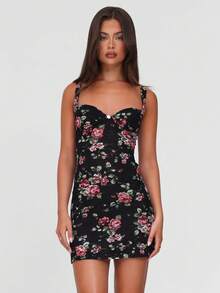 Minivestido ceñido con escote espalda descubierta y estampado de tirantes sexy - Negro - Ver 4