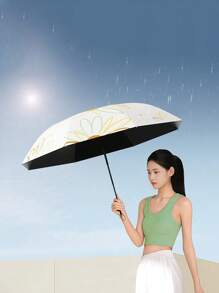 1 pieza Paraguas elegante y compacto de resina negra, resistente al viento y de doble uso contra el sol y la lluvia para mujer, regalo de verano para refrescarse, playa y viaje