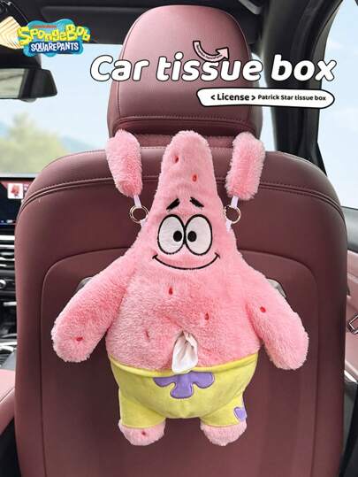 SPONGEBOB 1pc Genuine Car Tissue Box - High-Quality And Cute Creative Car Tissue Hanging Bag For Car Interior Decoration.