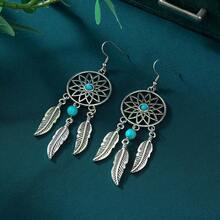 1 Pair Turquoise Leaf Drop Earrings - Multicolor - View 4