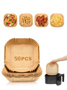 50/100/200pcs Air Fryer Parchment Paper Liners, Square Shape, Non-Stick, Easy Cleaning For Healthy Cooking, Baking And Frying