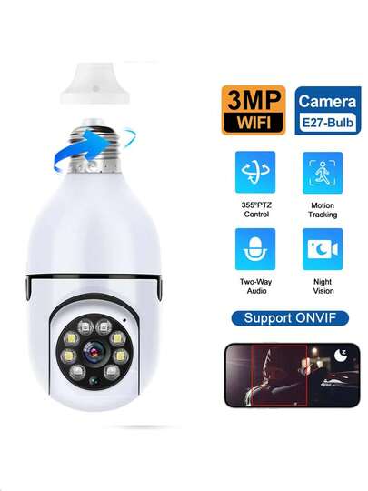 1PC Cámara de red WIFI e27 Cámara de burbuja de bola 3mp Monitor inalámbrico para bebés ai seguimiento de Seguridad Cámara de videovigilancia para mascotas smartlife interior