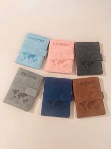 1pc Passport Cover With World Map & Letter Print And Fixed Design Passport Holder PU Leather Travel Passport Cover For Business Trip & Outdoor Travel Stuff Travel Items Travel Wallet Passport Holder Passport Wallet Beach Vacation Bag Summer Travel Essentials Travel Accessories For Back To School And Vacation For Gift Giving Family Friends Lovers Holiday