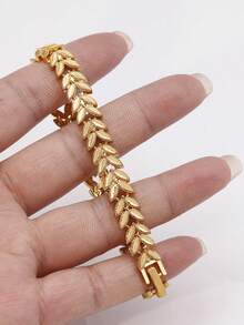1 件优雅迪拜风格百搭镀金叶子手链，适合女性日常佩戴 - 金黃色 - 查看 5