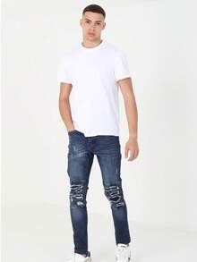 brave soul Ripped Biker Skinny Fit Jean - Dark Blue - View 2
