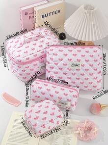 1 Piece Large Capacity Pink Polka Dot &Bow Cosmetic Bag Travel Toiletry Bag Beauty Tool Storage Makeup Bag Pink Cosmetics Storage Bag Portable Makeup Organizer Fashionable Travel Cosmetic Bag Mother's Day Gift School Supplies Travel Essentials Make Up Bag Holiday Essentials Cosmetic Bag Holiday Spring For Women,Girl - Multicolor - View 9