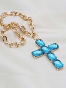 Retro Oversized Pearl Necklace With Big Glass Cross Pendant, Fashion Jewelry For Women, Christmas Gift