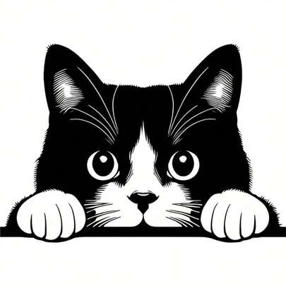 1 件/2 件/3 件可爱偷看猫热转印贴纸 - 黑白熨烫补丁，适用于 DIY T 恤、枕头、手套、袜子 - 可水洗耐用织物装饰、俏皮配饰 | 迷人装饰 | 可水洗贴纸