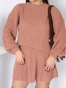 Women's Knit Set Short Asymmetrical Skirt And Puff Sleeve Blouse Foreign Blogger Fashion Autumn Winter - 查看 4