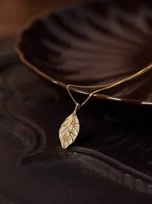 1 pieza Collar con colgante de hoja de plata de ley 925, collar de cadena delicado con diseño único estilo Mori minimalista, regalo para mujeres
