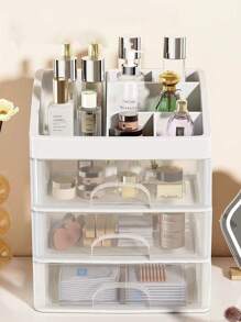 1pc Multilayer Clear Makeup Storage Box With Drawers, Vanity Countertops And Makeup Storage For Bathroom Vanity, Lipstick Brush Skin Care Beauty Rack