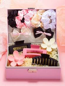 482pcs/Set Stylish & Cute Girl Hair Accessories Set, Includes Satin Scrunchies, Bow Hair Clips, Floral & Star Hair Clips, Multiple Color Basic Elastic Hair Ties - Suitable For Girls And Women, Versatile For Casual, Romantic And Party Looks, School Stuff, Elegant, College, Flower , Gifts, Bows, Classy, Hair Bobbles, Hair Bands, Head Accessories