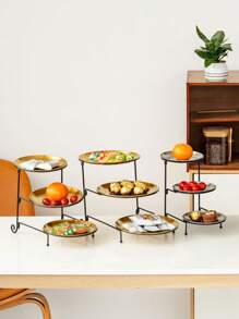 1 Peça Bandeja Metálica Redonda de 3 Níveis, na Cor Dourada/Prateada, Estilo Minimalista Moderno, Prato Decorativo, Prato de Doces, Prato de Sobremesa, Prato de Uso Doméstico, Prato de Bolo, Prato de Frutas, Suporte de Lanches, Aplicável para Casa, Mesa de Jantar, Cozinha, Sala de Estar, Festivais, Festas, Casamentos, Banquetes, Chá da Tarde, Decorações de Festival