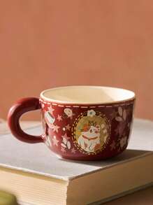 1 pieza Taza de cerámica vintage con diseño de gato, linda taza decorativa de café para uso doméstico, agua, leche, avena, té, jugo, desayuno, adecuada para cafetería, hogar, restaurante, fiesta, regalo de vuelta a la escuela