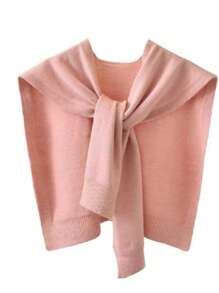 1 pièce Cardigan col châle en mélange de laine de haute qualité, minimaliste, avec patchwork de couleur unie et rayures, pour femmes. Poncho sans manches polyvalent. Châle tricoté de couleur unie pour l'automne 2025. Nouveau châle tricoté fin à rayures pour assortir avec un pull, une chemise, une écharpe [légère différence de couleur par rapport au produit réel]