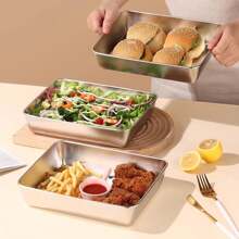 1 Stainless Steel Fresh-Keeping Box, Rectangular Baking Tray, Cake Baking Tools, With Or Without Lid - Suitable For Making Baked Cakes, Layer Cakes, Brownies, Marinated Meats, Fresh Fruit And Vegetable Trays, Outdoor Barbecue Trays, Grilled Fish Trays, Towel Display Trays, Refrigerator Storage Boxes, Biscuit Trays, Suitable For Toasters, Tiramisu Square Trays, Easy To Clean And Load-Bearing, Kitchen, Restaurant, Outdoor, Marinated Essential