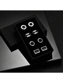 4 Pairs Classic Gold-Tone Drip Oil Iron Alloy Cufflinks With Gift Box, Suitable For Men All Seasons - Gold - View 1