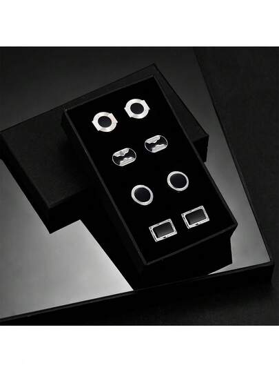 4 Pairs Classic Gold-Tone Drip Oil Iron Alloy Cufflinks With Gift Box, Suitable For Men All Seasons