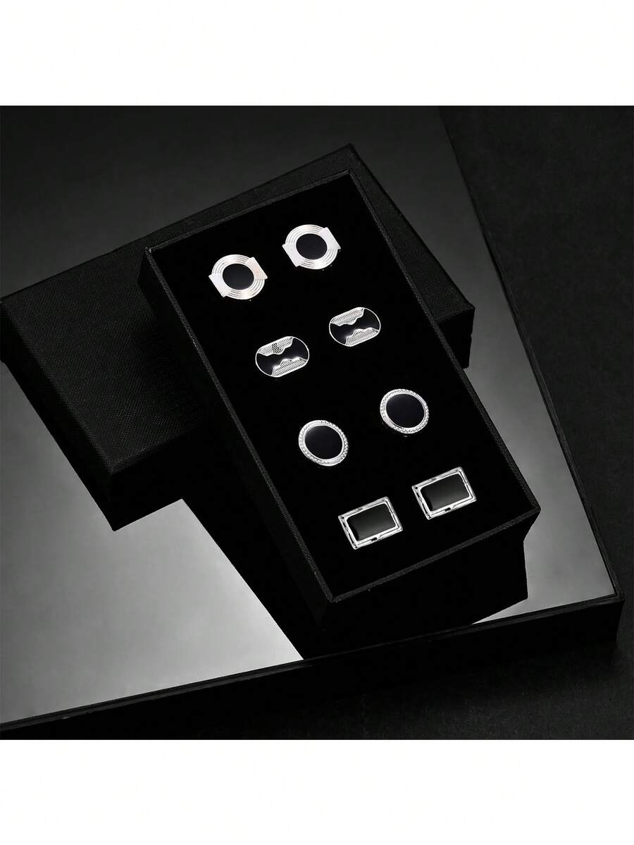 4 Pairs Classic Gold-Tone Drip Oil Iron Alloy Cufflinks With Gift Box, Suitable For Men All Seasons - Gold - View 1