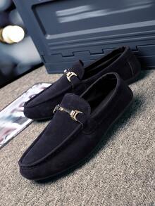 男士轻便金属扣纯色乐福鞋，休闲日常帆布莫卡辛鞋