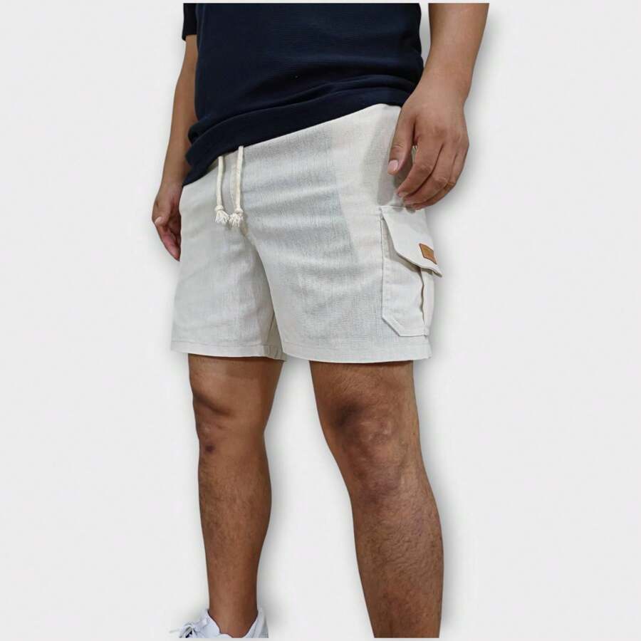 Bermuda Cargo De Linho Premium Shorts Mauricinho Masculino Casual Basico Confortavel Detalhe Etiqueta De Couro