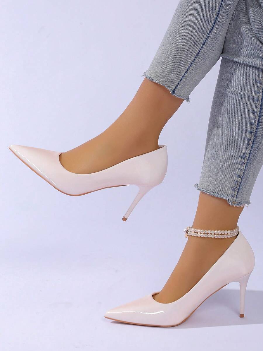 Elegante hochhackige Spitzpumps für Damen, geeignet für Hochzeit, Party, Büro - Beige - Übersicht 1