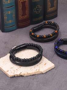 1 pieza Brazalete artesanal multicapa y cuentas para hombre