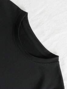 Solid Color Short Sleeve Casual Regular T-Shirt, Suitable For Daily Wear - Black - View 5