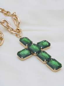 Retro Oversized Pearl Necklace With Big Glass Cross Pendant, Fashion Jewelry For Women, Christmas Gift