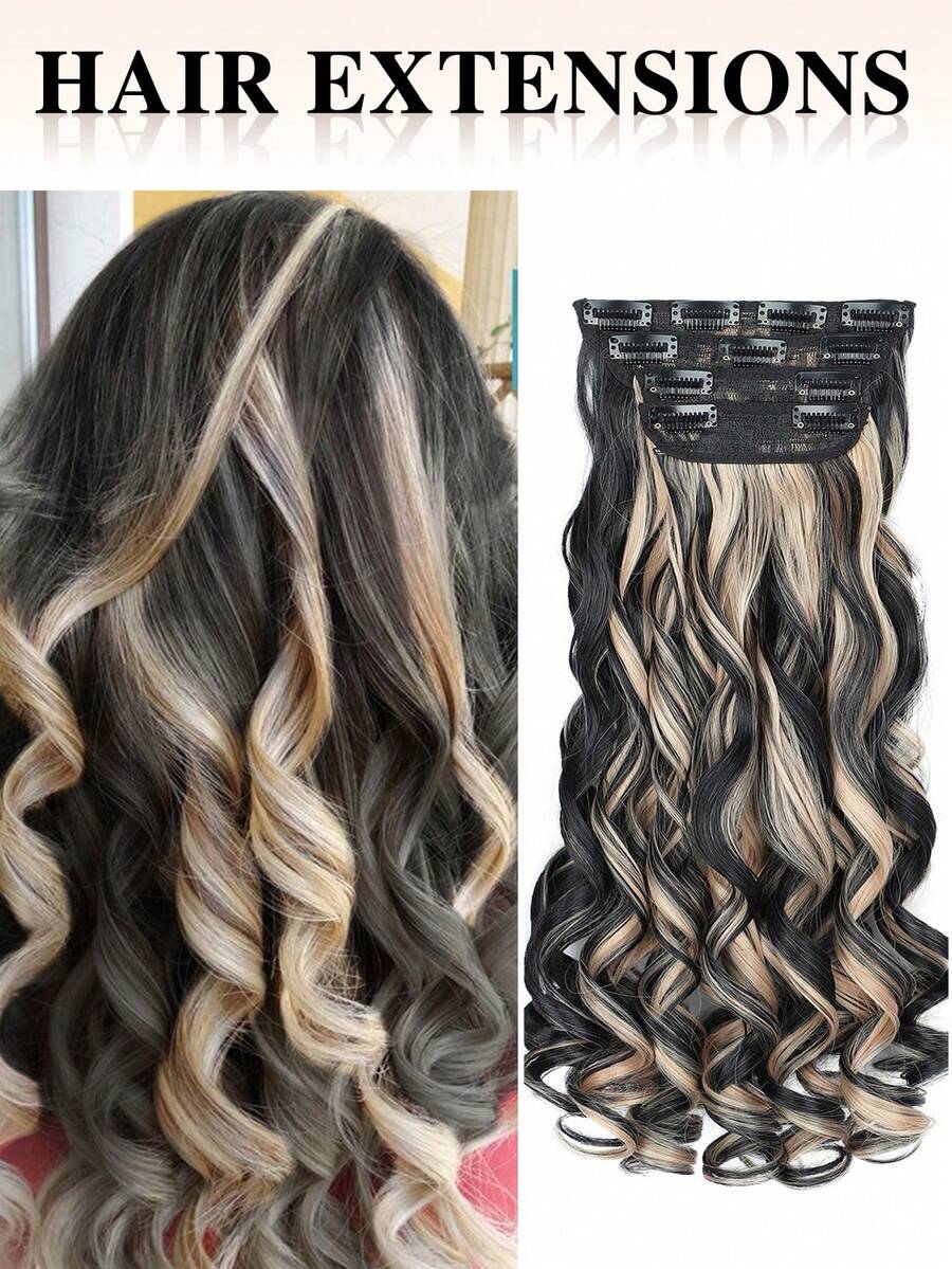 nimoki Clip In Hair Extensions Long Bouncy Curly Hair Extensions 20 Inch 4pcs Synthetic Hair Extensions For Women(Blonde)(Gold) - Multicolor - View 1