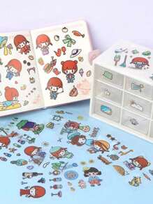 100 Stück Cartoon PET Aufkleber - selbstklebend, vorgeschnitten, transparent, nicht wiederholende Muster, wasserfest, geeignet für Scrapbooking, Tagebücher, Handyhüllen, Notizbücher, Tassen, DIY Basteleien, Badezimmer Dekoration, Herbstdekoration, Badezimmer Accessoires