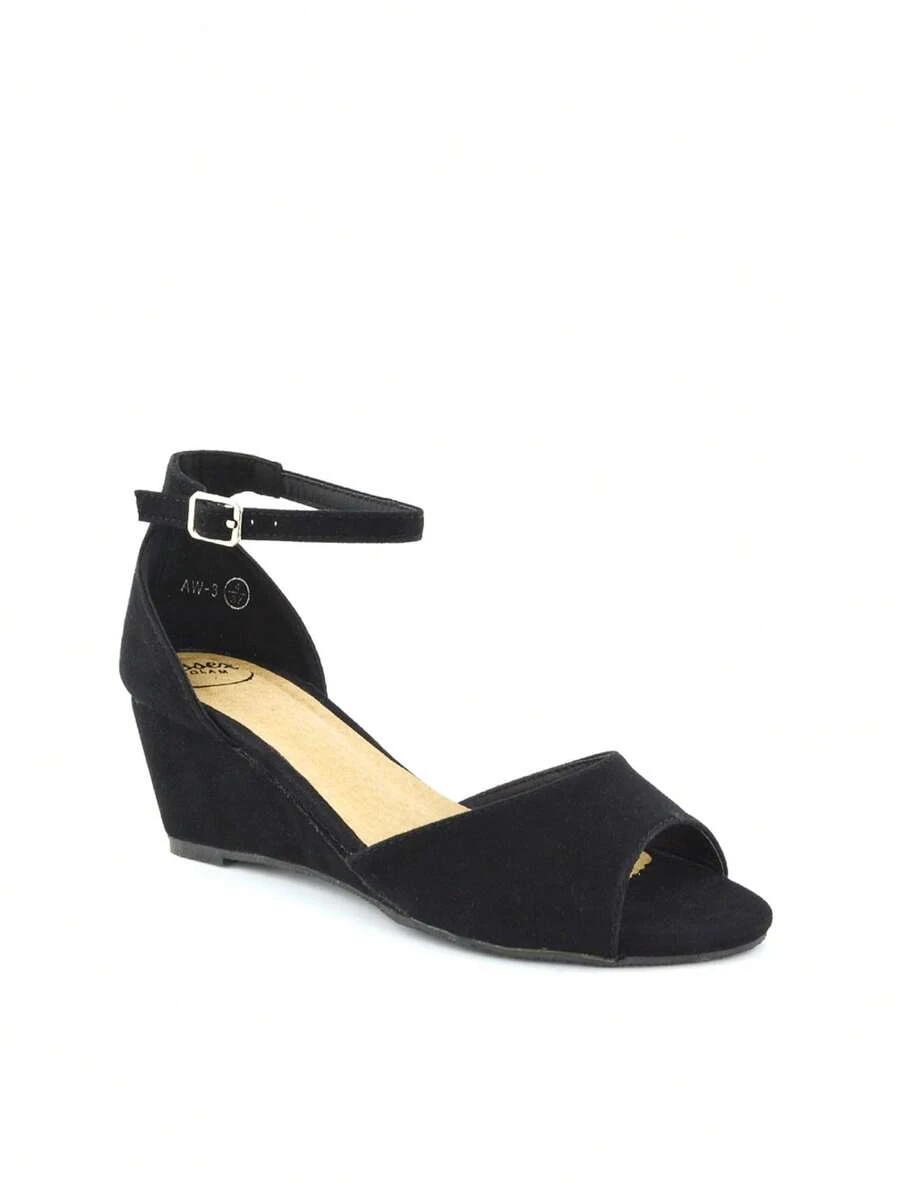 XY LONDON Lottie Peeptoe Mid Wedge Heel Sandals  Plain  Glamorous  Cool  Fashionable  Cute  Gorgeous  Party  Cute  Elegant  Casual  Pu      Mid Heel  Party  Spring Summer