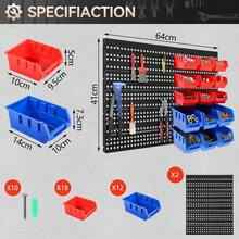 32Pcs Wall Mounted Storage Bins Backboard DIY Stackable Workshop Storage For Tools Hardwares Crafts 64 X 41cm Plastic Bin Panel Rack With Screws For Tool Shed Garage Workshop - Red and Blue - View 2