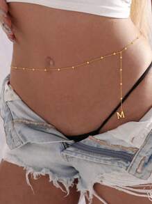 1pc Sexy Gold Ball Chain Tassel Gold A-Z English Letters Gold Waist Chain For Women Boho Style Charm Gold English Letters Body Chain For Women Summer Beach Vacation Travel Jewelry For Women Exquisite Gold Party Jewelry For Women Suitable For Women Wear All Seasons Gift For Mom